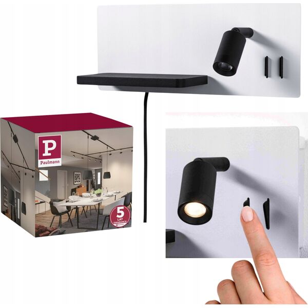 Kinkiet Paulmann Oprawa ścienna SERRA LED DIM  USB-C RIGHT 650/200lm 2700K 230V biały matowy / czarny matowy 13684473 4000870711033