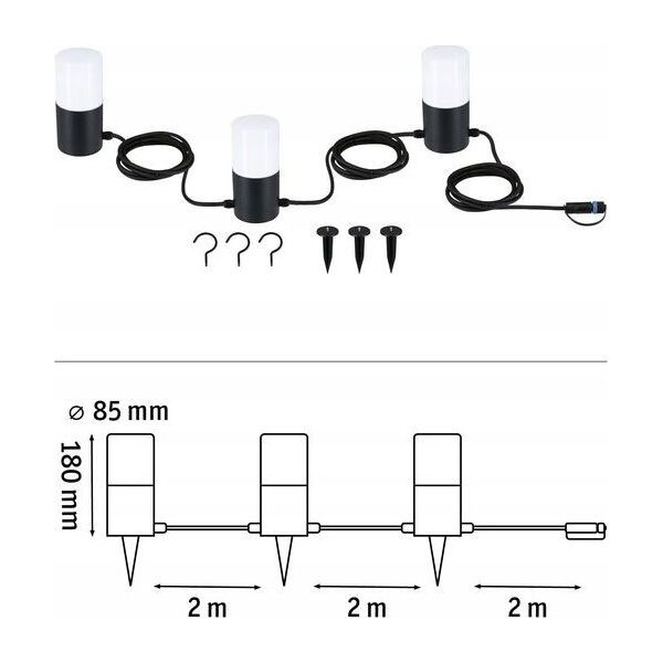Paulmann Łańcuch świetlny Plug & Shine TUBS 3x2W 3000K E14 IP44 24V antracyt / aluminium 13684566 4000870947616