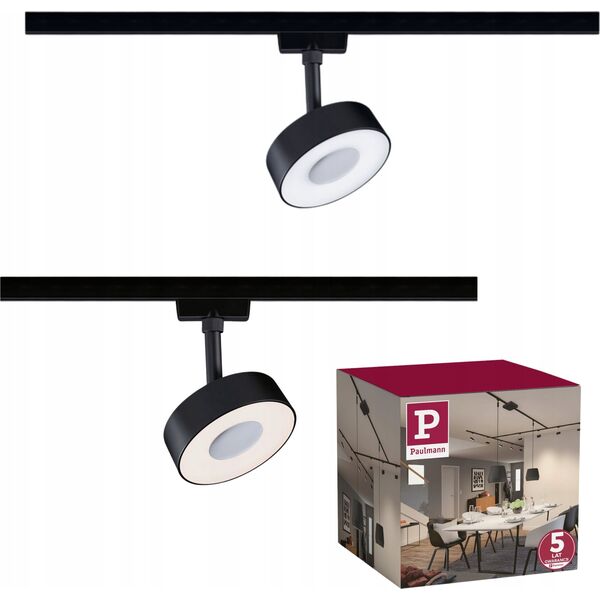 Paulmann Reflektor na szynoprzewód URail CIRCLE LED DIM 5W 160lm 3000K 230V czarny matowy/ metal 13684624 4000870955895