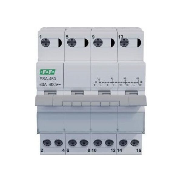 F&F Przełącznik sieć-agregat 63A 4P F&F PSA-463 trójfazowy modułowy na szynę DIN 13685096 5902431674988