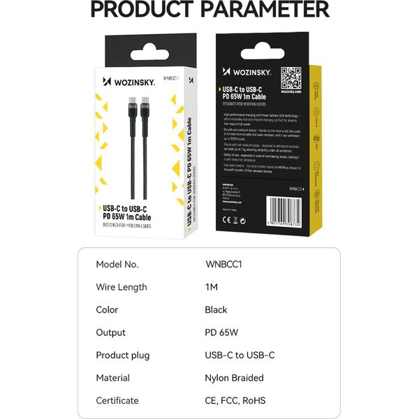 Kabel USB Wozinsky USB-C - USB-C 1 m Czarny (5907769308734) 13703543 5907769308734