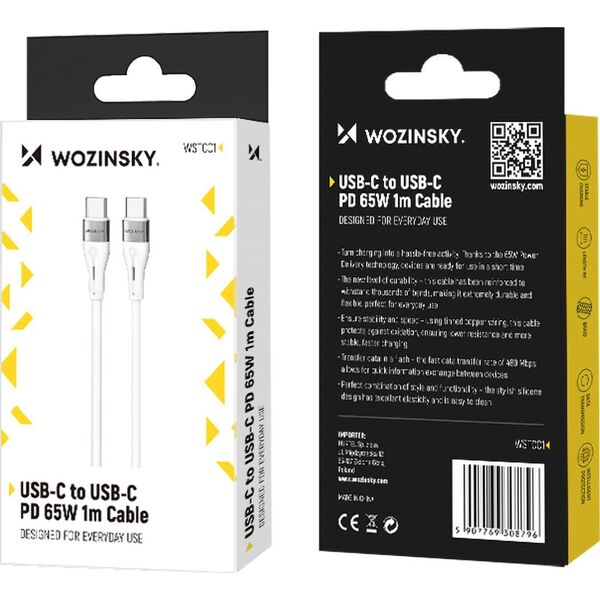 Kabel USB Wozinsky USB-C - USB-C 1 m Biały (5907769308796) 13703545 5907769308796