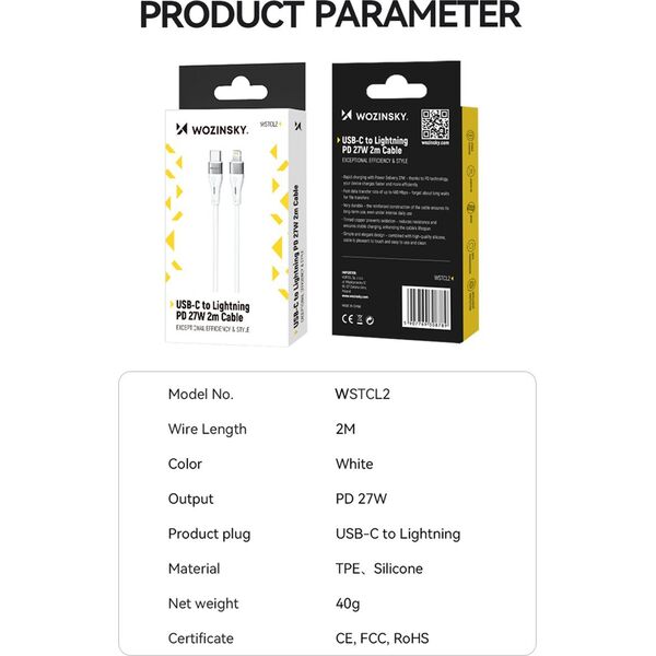 Kabel USB Wozinsky USB-C - Lightning 1 m Biały (5907769308772) 13703546 5907769308772