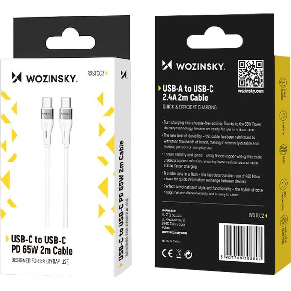 Kabel USB Wozinsky USB-C - USB-C 2 m Biały (5907769308802) 13703547 5907769308802