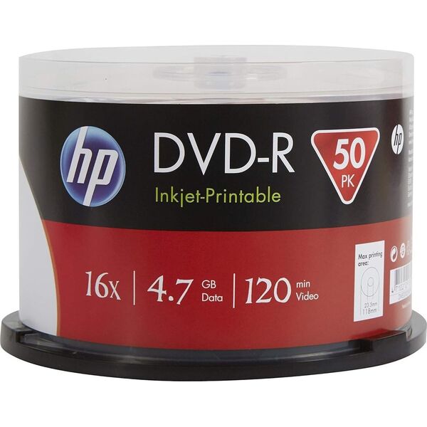 HP HP DVD-R, Printable, DME00025WIP-3, 4.7GB, 16x, spindle, 50-pack, 12cm, do archiwizacji danych 13707967 4710212131725