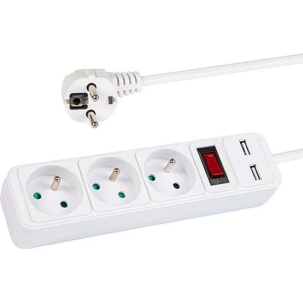 Blow 98-080# Przedłużacz sieciowy pr-370wsp/usb 3-gniazda+usb z uziemieniem+wyłącznik 1,5m biały 3x1,5mm 13711763 5900804133506
