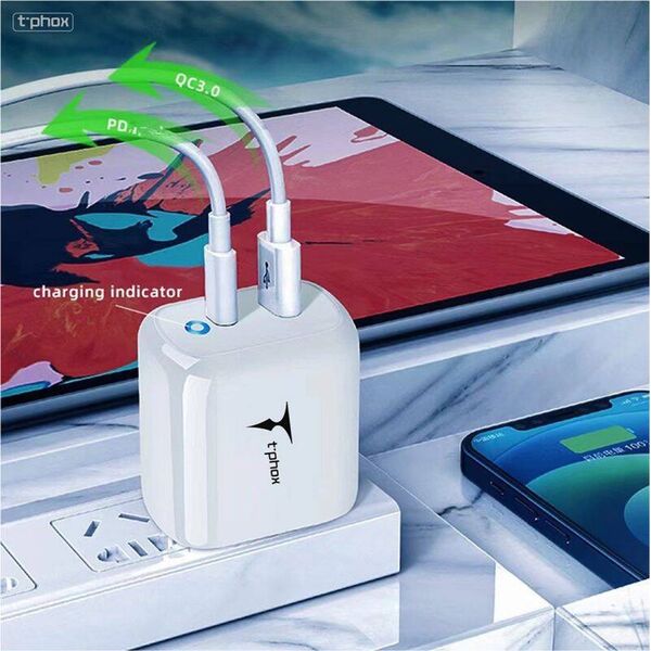 Ładowarka T-Phox Ładowarka Sieciowa 45W USB + USB-C T-PHOX GLORY biała 13722832 6974670443952