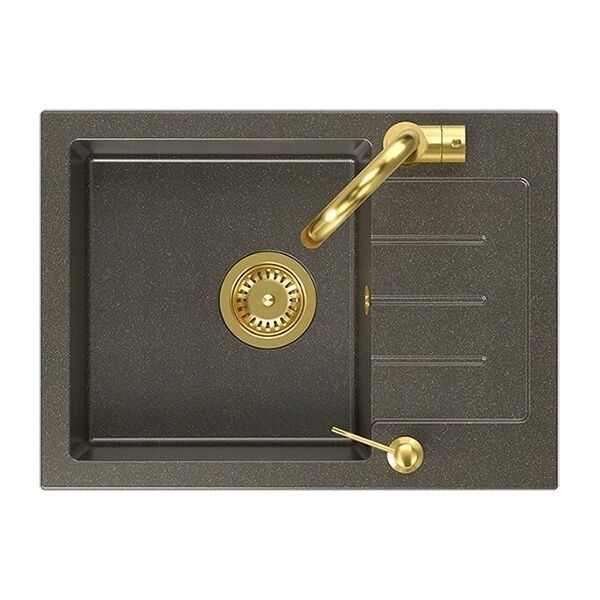 Zlewozmywak Steiner ART JOHNNY 116 (60x44x18,5) GraniteQ Art Gold Black Pearl z syfonem manualnym, baterią Naomi i dozownikiem - czarny opalizacja złota 13735848 5905505506314
