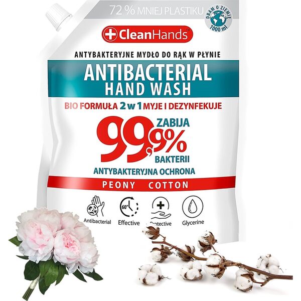 Chemia Mydło antybakteryjne CLEAN HANDS, BIO 99,9% Peony&Cotton, 1000 ml 13757064 5901185015559