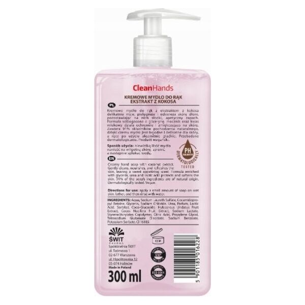Chemia Kremowe mydło w płynie CLEAN HANDS, kokosowe, 300 ml 13757071 5901185016228