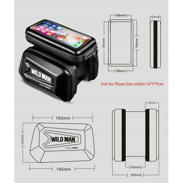 WildMan WILDMAN sakwa rowerowa na ramę na zamek  E6S 1,2L ( 4" - 7" ) czarna 13802714 5903396097034