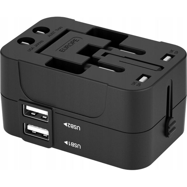 Wozinsky Adapter podróżny Wozinsky WUTWC uniwersalny 24W UE / US / AUS / UK / 2x USB-A - czarny 13804522 5907769308512