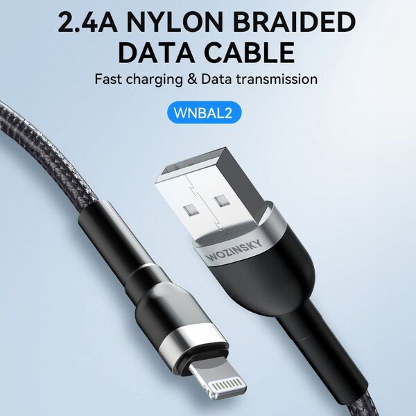 Kabel USB Wozinsky USB-A - Lightning 2 m Czarny (5907769308703) 13804524 5907769308703