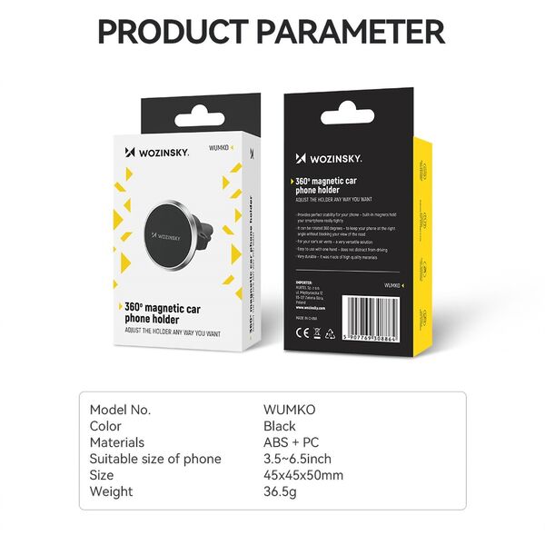 Wozinsky Uchwyt Wozinsky WUMKO na telefon magnetyczny na kratkę nawiewu do samochodu - czarny 13804529 5907769308864
