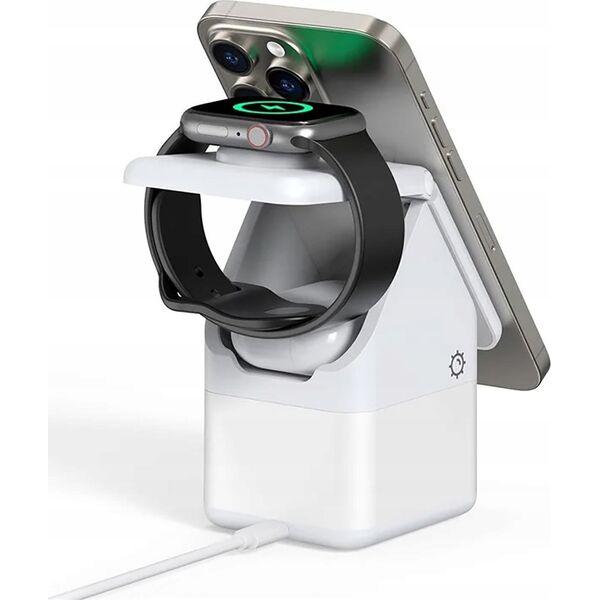 Ładowarka Duzzona Ładowarka indukcyjna Duzzona W20 15W 4w1 do iPhone / AirPods / Apple Watch z lampką nocną - biała 13804574 6934913007402