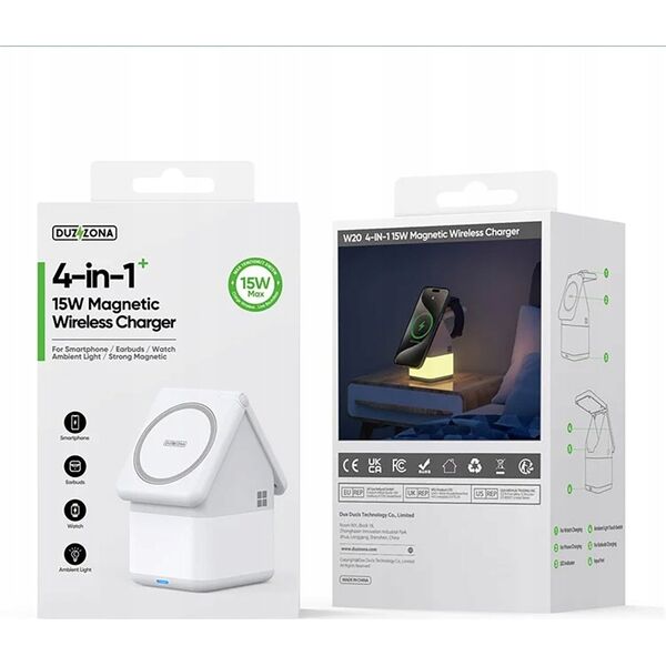Ładowarka Duzzona Ładowarka indukcyjna Duzzona W20 15W 4w1 do iPhone / AirPods / Apple Watch z lampką nocną - biała 13804574 6934913007402