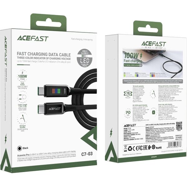Kabel USB Acefast USB-C - USB-C 1.2 m Czarny (6974316282778) 13804601 6974316282778