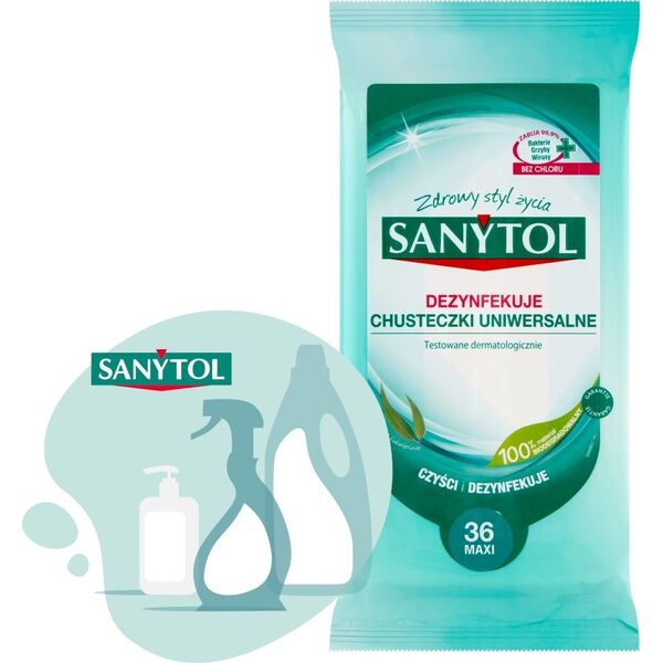 SANYTOL Chusteczki uniwersalne SANYTOL Eukaliptus czyszczą i dezynfekują 36 szt 13809896 3045206312257