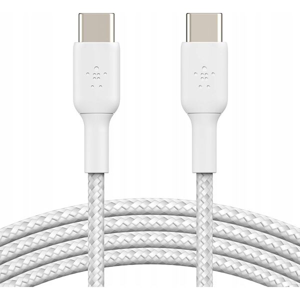 Kabel USB Belkin Belkin Kabel w oplocie USB-C na USB-C 60W, 0,15 m, biały 13811618 745883885091
