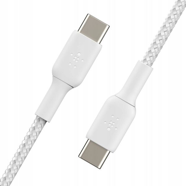 Kabel USB Belkin Belkin Kabel w oplocie USB-C na USB-C 60W, 0,15 m, biały 13811618 745883885091