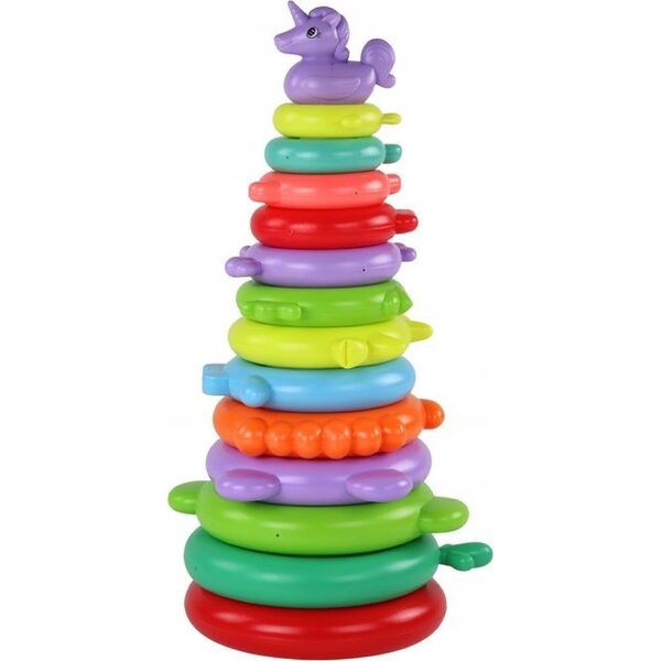 LeanToys Piramidka Jednorożec Układanka 13 Kółek Kolorowa 43cm x 18cm x 18cm 13813888 5905991003922