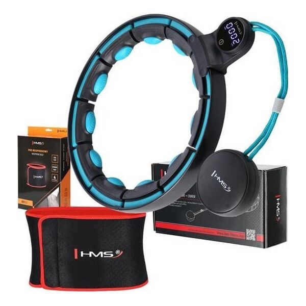 HMS ZESTAW HULA HOP MAGNETYCZNY BLACK/TURQUOISE HHM17 Z LICZNIKIEM HMS + PAS WYSZCZUPLAJĄCY BR163 RED 13814239 5907695512502