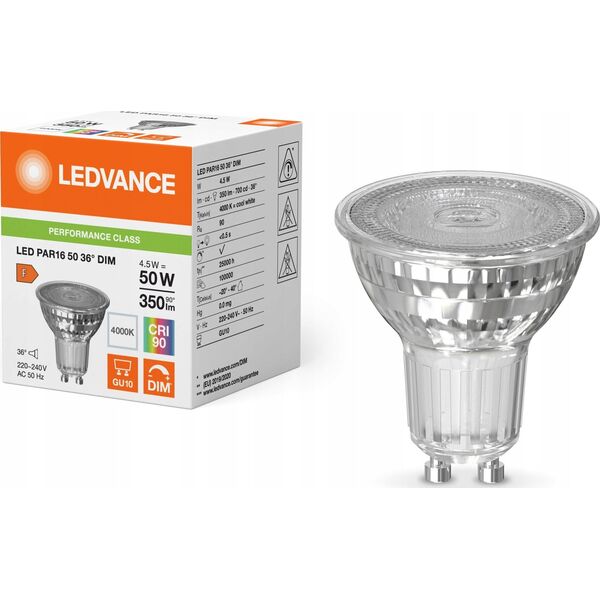 Ledvance Żarówka LED Osram 4,5W (50W) GU10 PAR16 36D 350lm 4000K Ra>90 230V ściemnialna reflektor 36 stopni 4058075798045/4099854045509 13815990 4099854045509