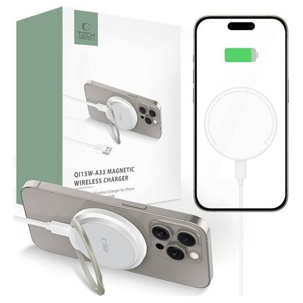Ładowarka Tech-Protect TECH-PROTECT QI15W-A33 MAGNETIC MAGSAFE WIRELESS CHARGER WHITE 13816191 5906302308330