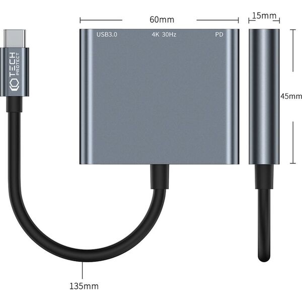 Adapter USB Tech-Protect TECH-PROTECT V1-HUB ADAPTER 3IN1 GREY 13816403 9490713935248