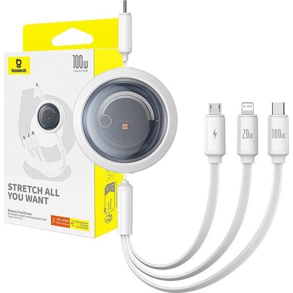 Kabel USB Baseus USB-C - USB-C + microUSB + Lightning 1.1 m Biały (BSU4919) 13818259 6932172656447