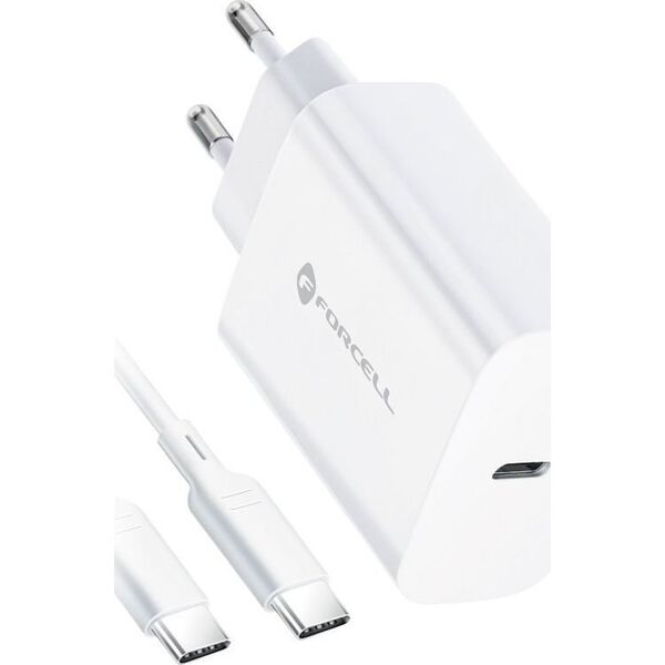 Ładowarka ForCell FORCELL F-ENERGY TFK-TC-25WPD ładowarka sieciowa Typ C + kabel Typ C do Typ C PD Q.C 3A 25W biała 13843551 5903396108099