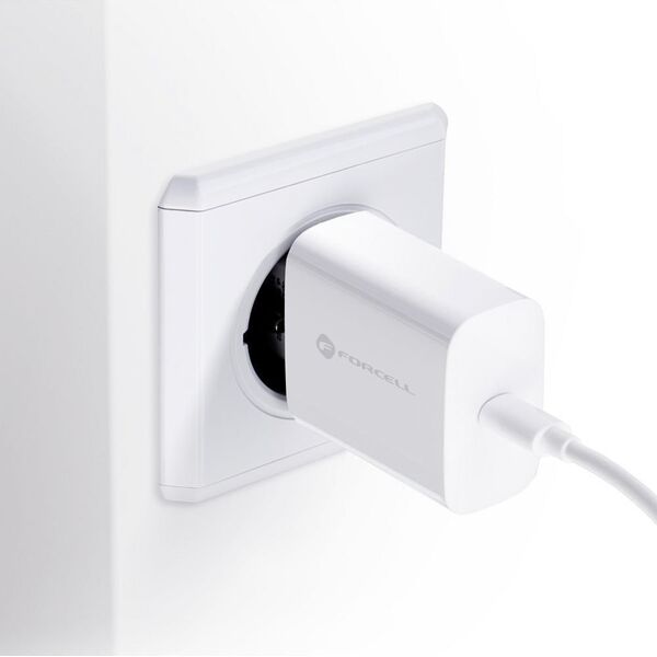 Ładowarka ForCell FORCELL F-ENERGY TFK-TC-25WPD ładowarka sieciowa Typ C + kabel Typ C do Typ C PD Q.C 3A 25W biała 13843551 5903396108099