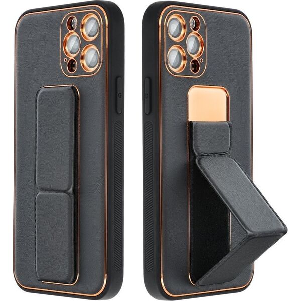 OEM Futerał LEATHER CASE KICKSTAND do IPHONE 15 Plus czarny 13844344 5903396213069