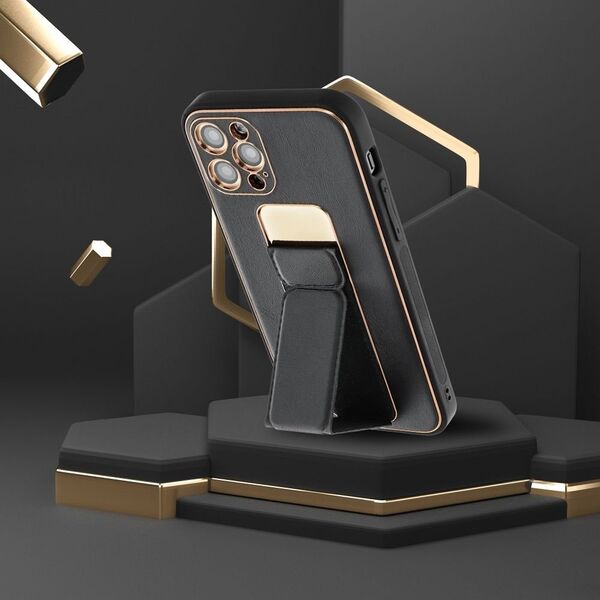 OEM Futerał LEATHER CASE KICKSTAND do IPHONE 15 Plus czarny 13844344 5903396213069