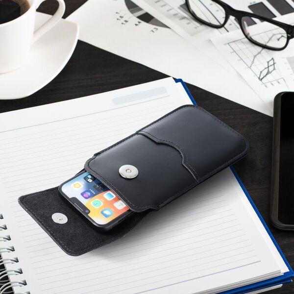 OEM Skórzana uniwersalna wsuwka z klapką - ROYAL / czarny - Rozmiar XL - IPHONE 11 / 12 / 13 / SAMSUNG S7 EDGE 13844841 5903396227004