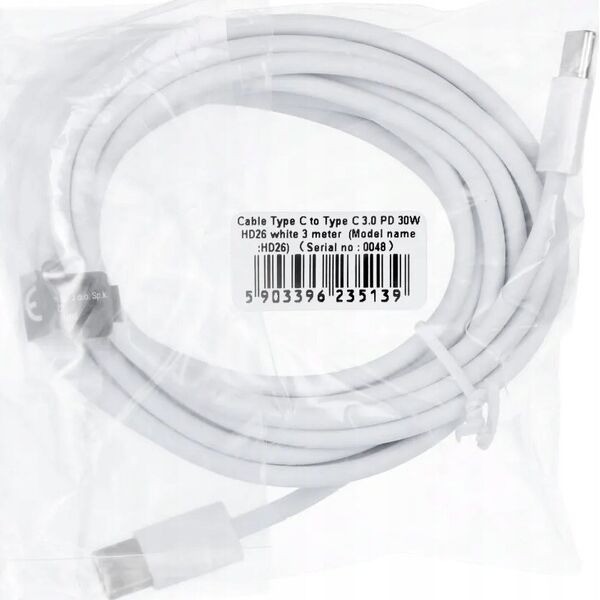 Kabel USB OEM USB-C - USB-C 3 m Biały 13845220 5903396235139