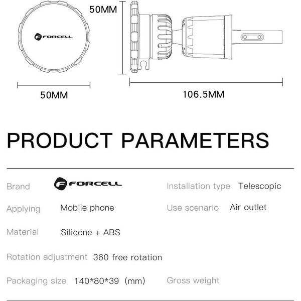 ForCell FORCELL F-Grip MagElite uchwyt samochodowy do kratki wlotu magnetyczny czarny 13845303 5903396236792