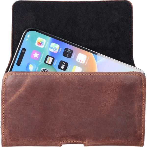 OEM Kabura uniwersalna do paska skórzana ROYAL Crazy Horse pozioma rozmiar M do IPHONE 12 MINI / 13 MINI / SAMSUNG A40 / S8 / XIAOMI 12 / Redmi 5A brązowa 13845504 5903396251290