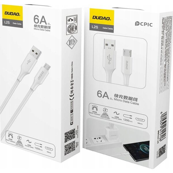 Kabel USB Dudao USB-A - microUSB 1.2 m Biały (6970379615690) 13846697 6970379615690