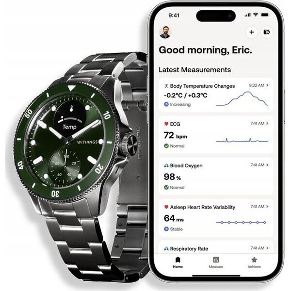 Smartwatch Withings Withings Scanwatch Nova - zegarek z funkcją EKG, pomiarem pulsu, SPO2 i temperatury oraz mierzeniem aktywności fizycznej i snu (42mm, green) 13865630 3700546708749