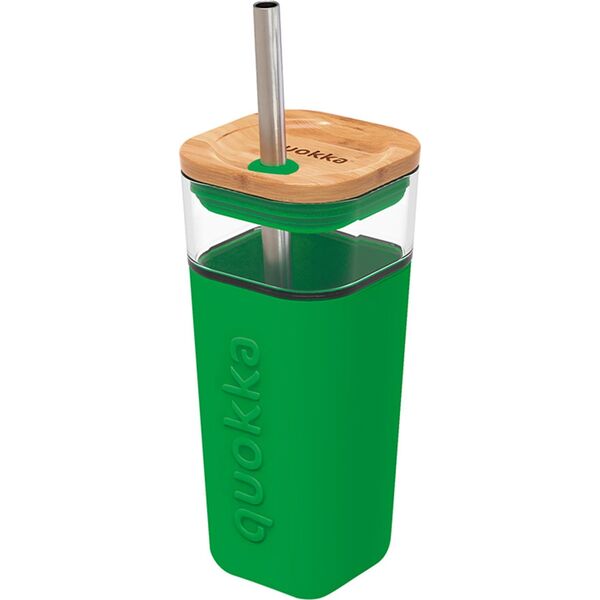 Quokka Quokka Liquid Cube - Kubek szklany 540 ml ze słomką ze stali nierdzewnej (Green) 13881972 8412497400614