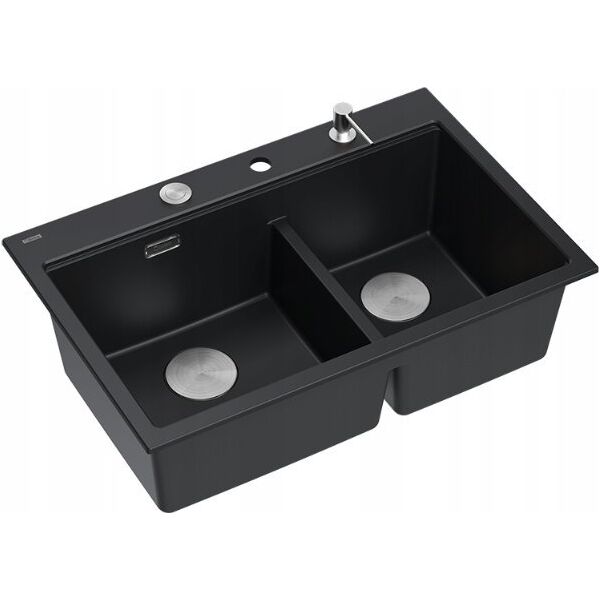 Zlewozmywak GraniteQ MARC 120 WORKSTATION GraniteQ zlewozmywak 2-komorowy 760*500*235 mm pure carbon + syfon push to open + dozownik stal szcz.+ wkładka ociekowa+ Qmata +d 13916758 5905505508189