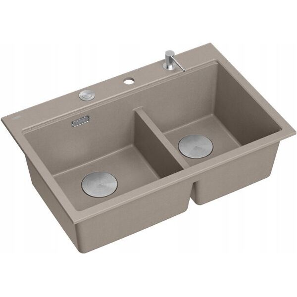 Zlewozmywak GraniteQ MARC 120 WORKSTATION GraniteQ zlewozmywak 2-komorowy 760*500*235 mm soft taupe + syfon push to open + dozownik stal szcz.+ wkładka ociekowa+ Qmata +de 13916760 5905505508097