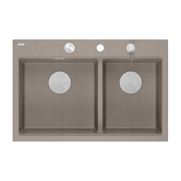 Zlewozmywak GraniteQ MARC 120 WORKSTATION GraniteQ zlewozmywak 2-komorowy 760*500*235 mm soft taupe + syfon push to open + dozownik stal szcz.+ wkładka ociekowa+ Qmata +de 13916760 5905505508097
