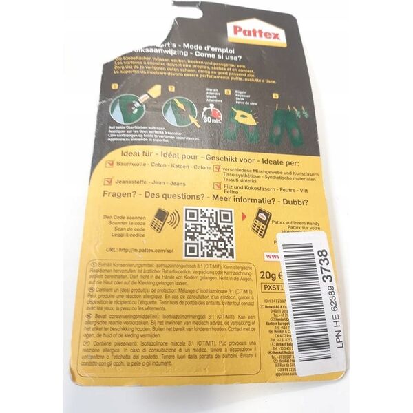 Pistolet do kleju Norimpex Pattex Spezialkleber Textil, für gewebte Stoffe, Tube, 20g 13931530 4015000417310