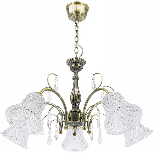 Lampa wisząca Elem Nicea 8613/5 21QG lampa wisząca zwis 5x60W E27 mosiądz/transparentna 13935336 5907737332334