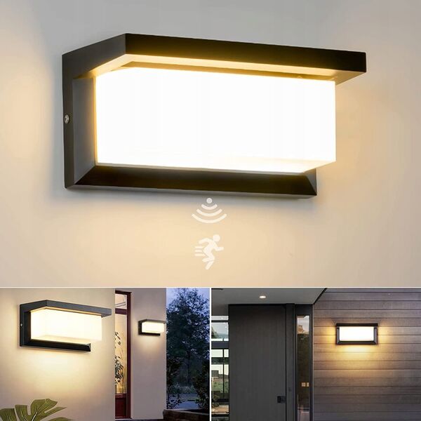 Kinkiet LVT LVT Lagos 7925 kinkiet lampa ścienna ogrodowa IP54 1x12W LED 4000K 840lm z czujnikiem ruchu czarny/biały 13936983 5904703002338
