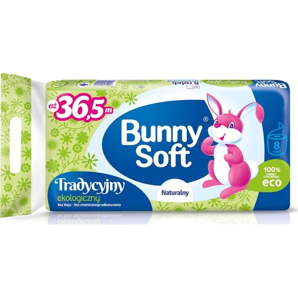 Bunny Soft Bunny Soft Tradycyjny - Miękki papier toaletowy, 100% makulatura - 8 rolek 13939677 5900704000014