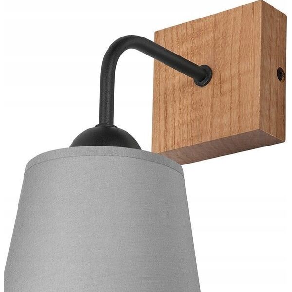 Kinkiet Lamkur Lamkur Lula 47676 kinkiet lampa ścienna boho drewniany materiałowy klosz 1x60W E27 szary/drewno 13940625 5907687447676