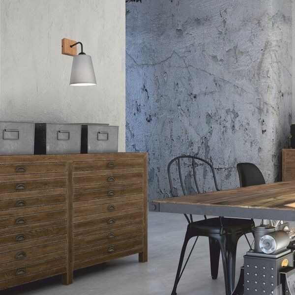 Kinkiet Lamkur Lamkur Lula 47676 kinkiet lampa ścienna boho drewniany materiałowy klosz 1x60W E27 szary/drewno 13940625 5907687447676